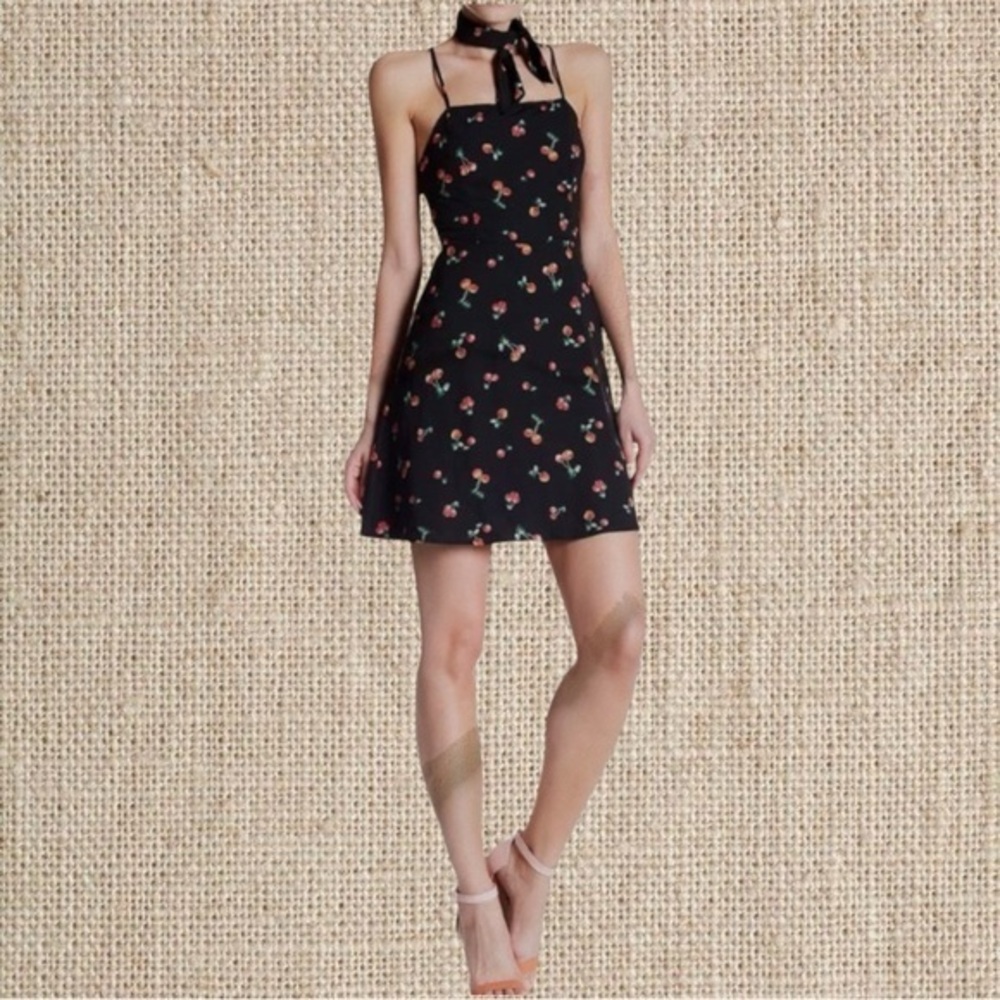 Cherry print mini dress with open back